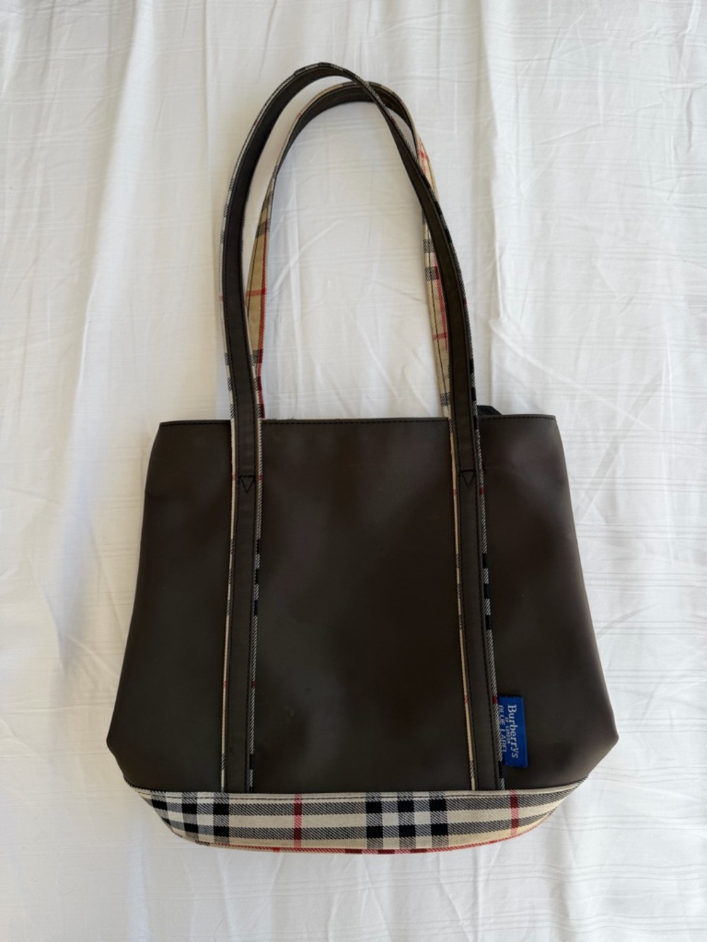 Burberry s nylon tote bag Brown Tote Bag with Plaid Trim